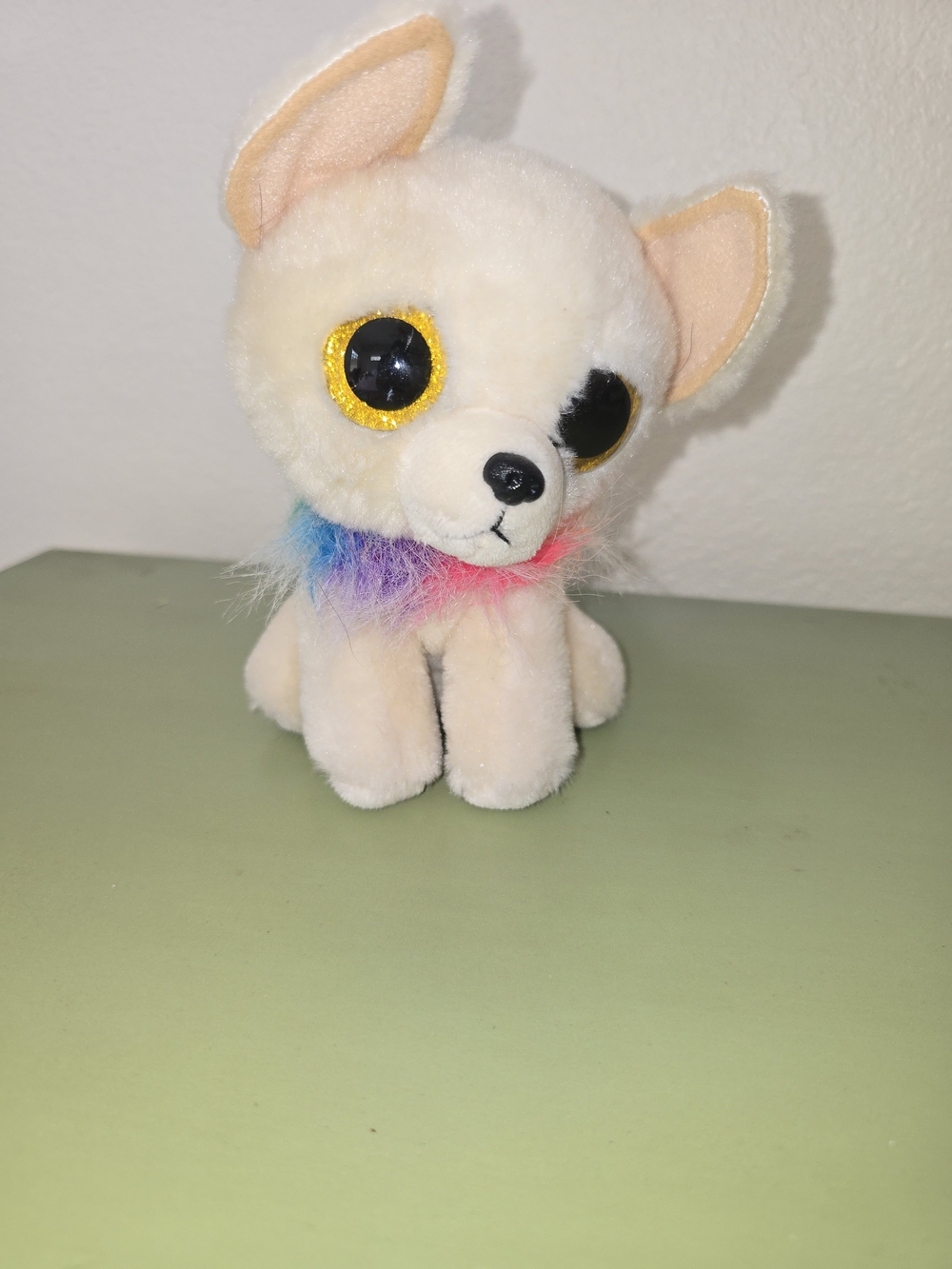 Ty Plush Chihuahua with Rainbow Neck Fur and Gold Eyes